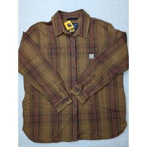 Carhartt Womens Loose Fit Heavyweight Twill Shirt Jacket Brown Large (12-14) NWT